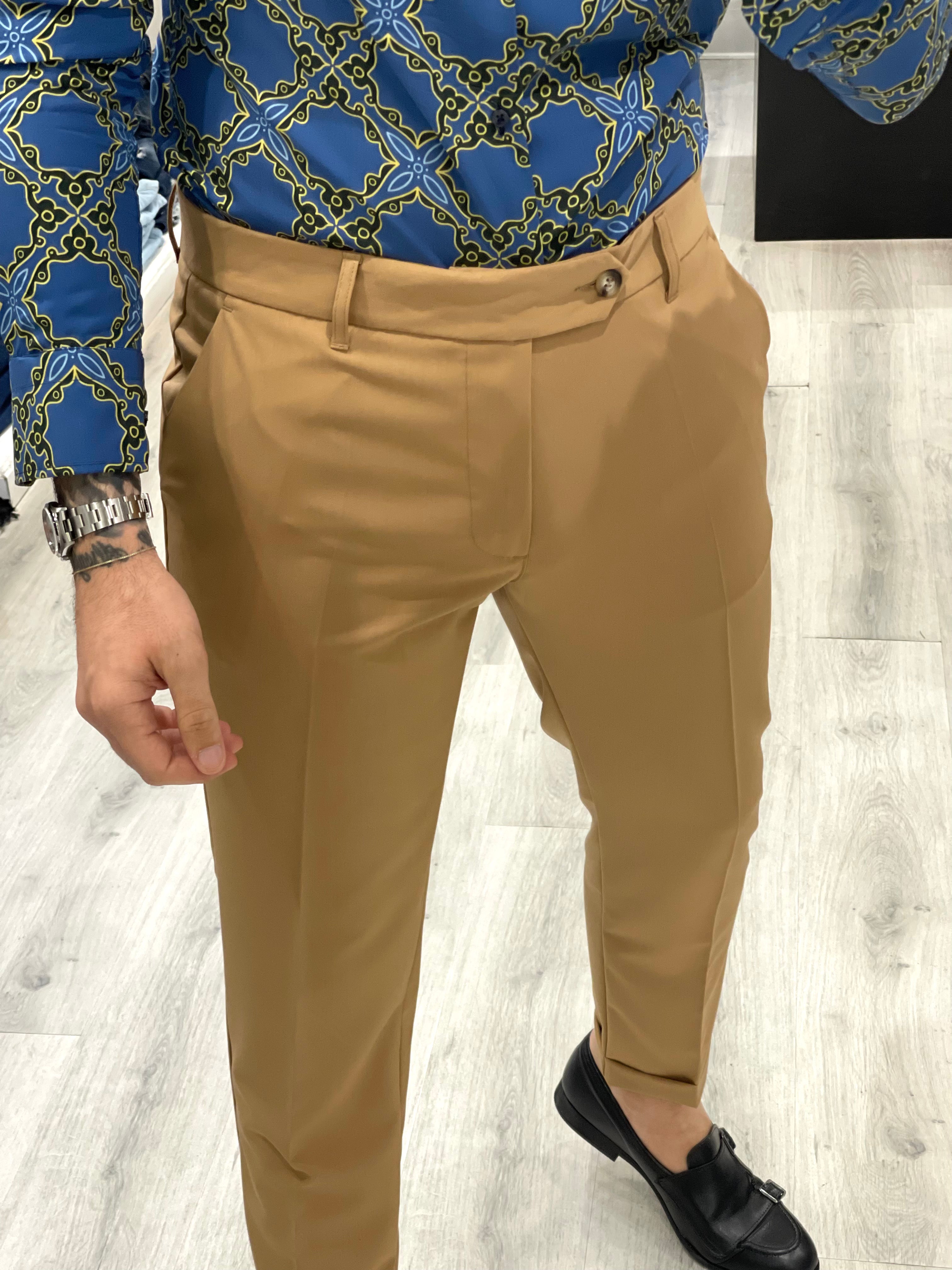 Pantalone sartoriale fascia 5 con risvolto - CAMEL