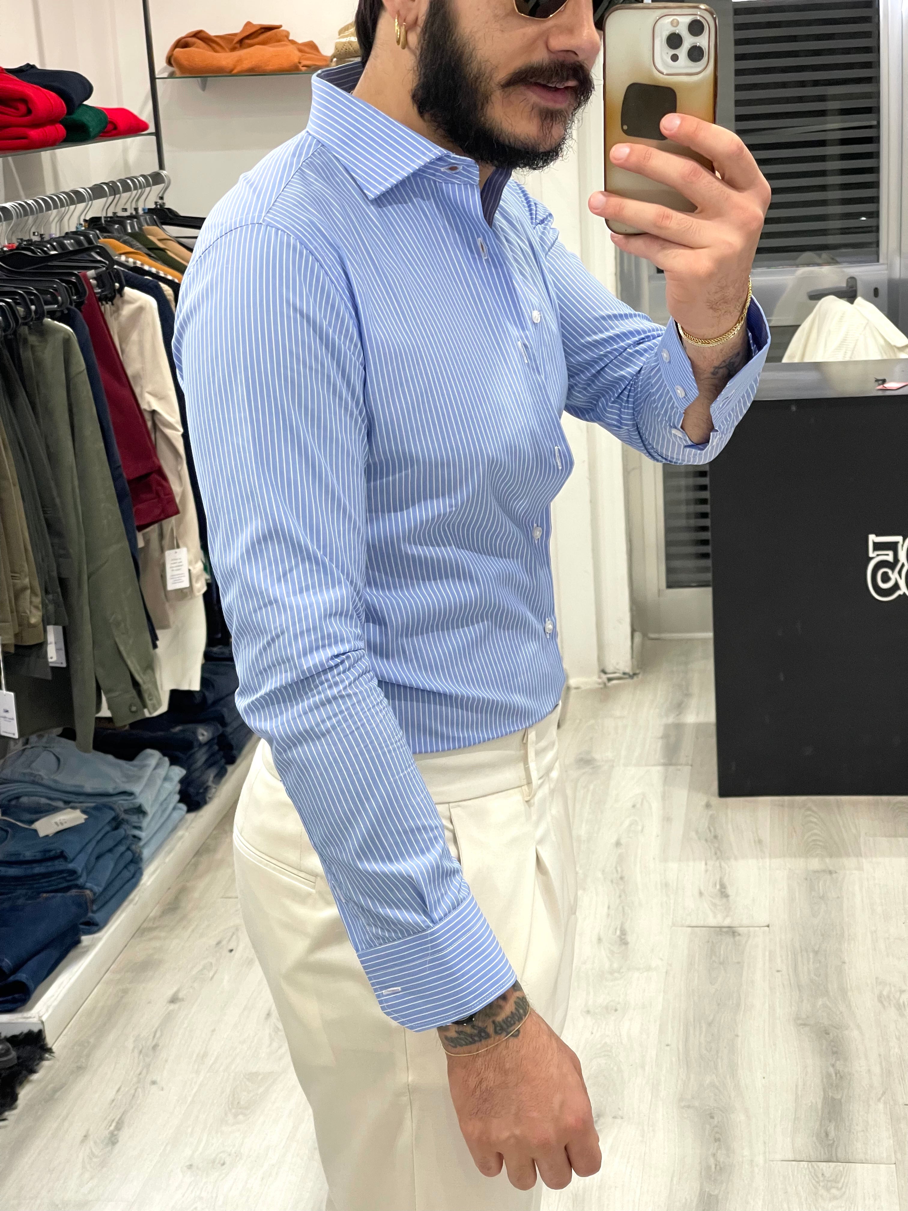 Camicia Sartoriale in 100% cotone italiano - RIGA CIELO AMALFI