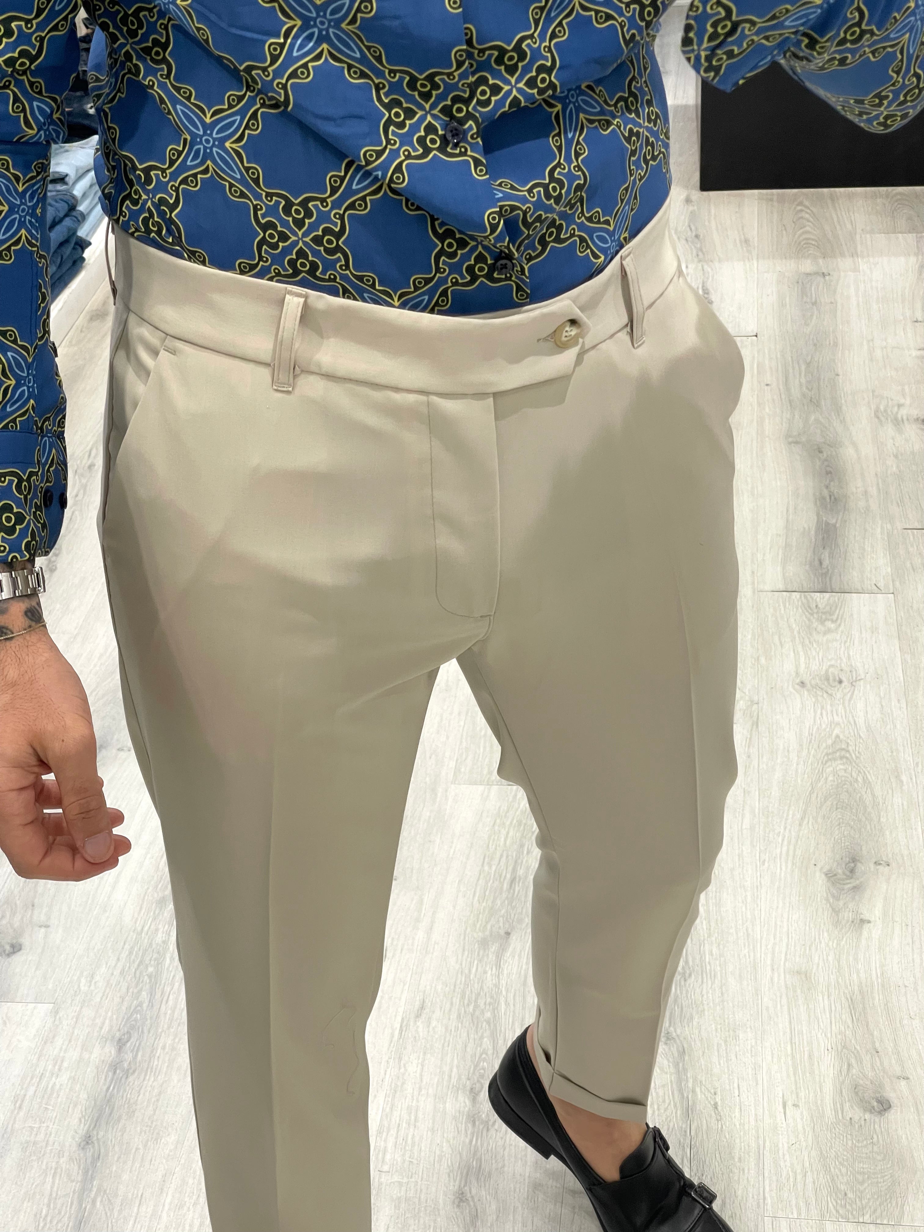 Pantalone sartoriale fascia 5 con risvolto - BEIGE