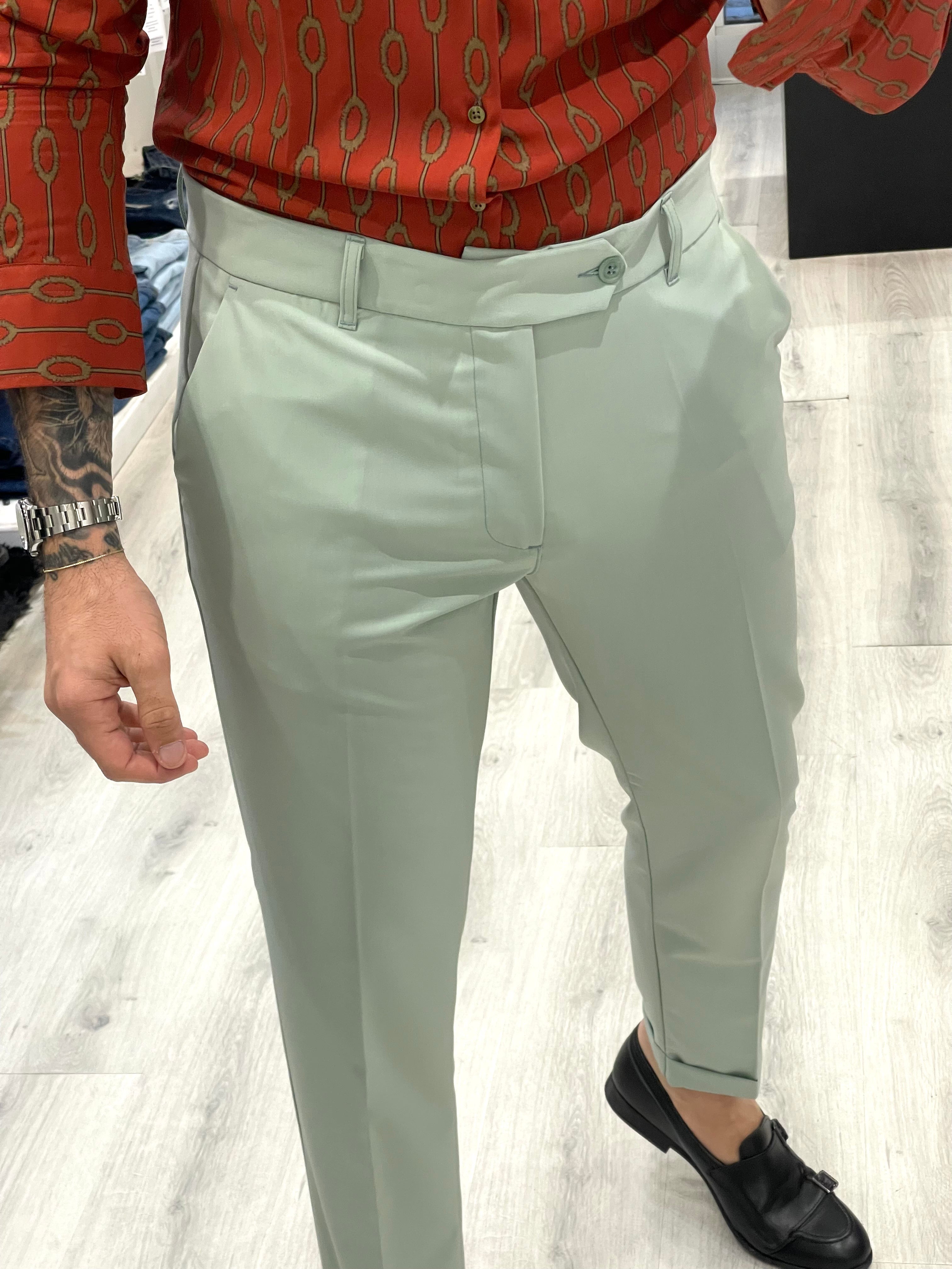 Pantalone sartoriale fascia 5 con risvolto -SALVIA