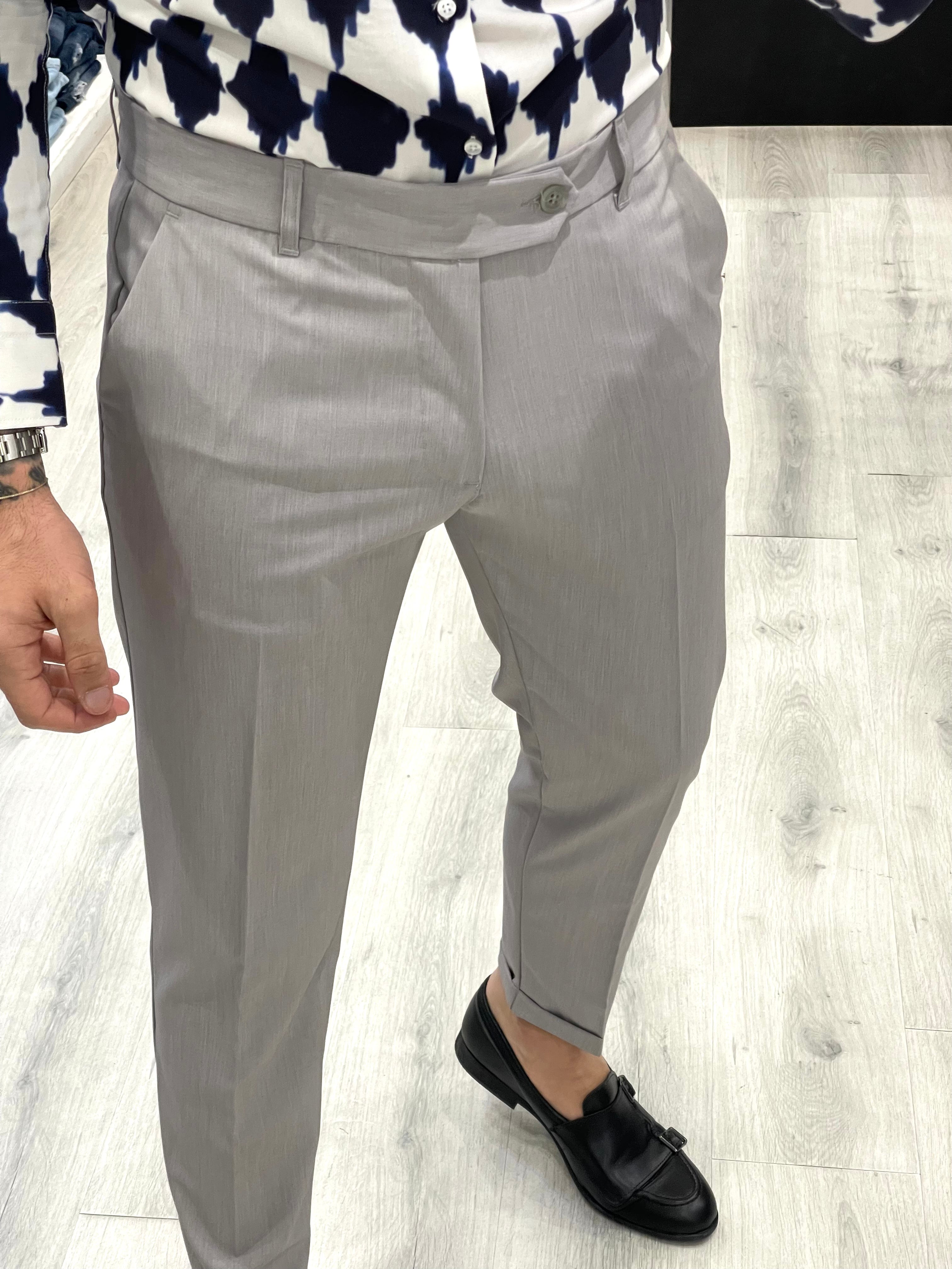 Pantalone sartoriale fascia 5 con risvolto - GRIGIO PERLA