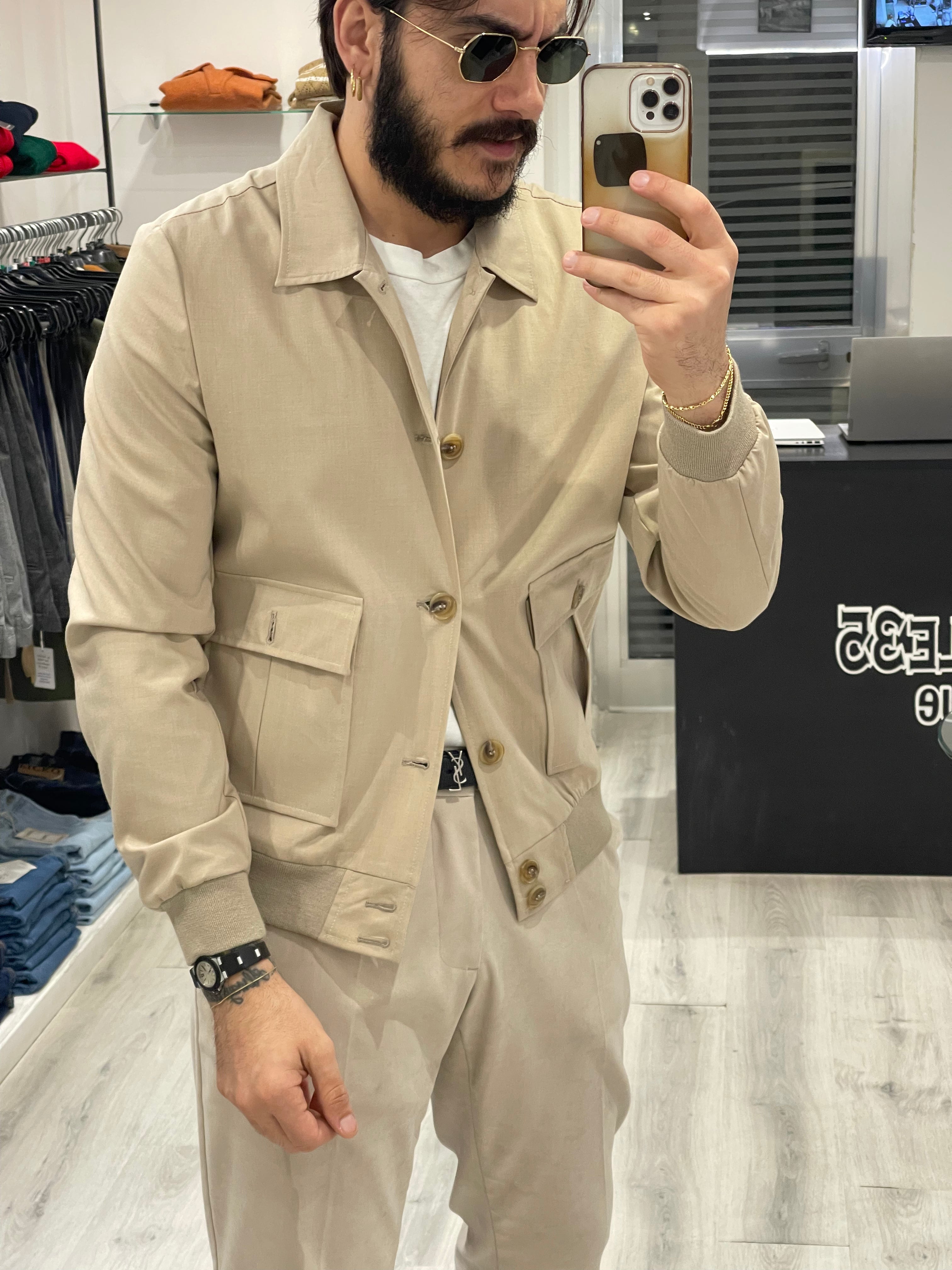 Jacket sartoriale MADRIGAL 2.0 in cotone con elastici - beige