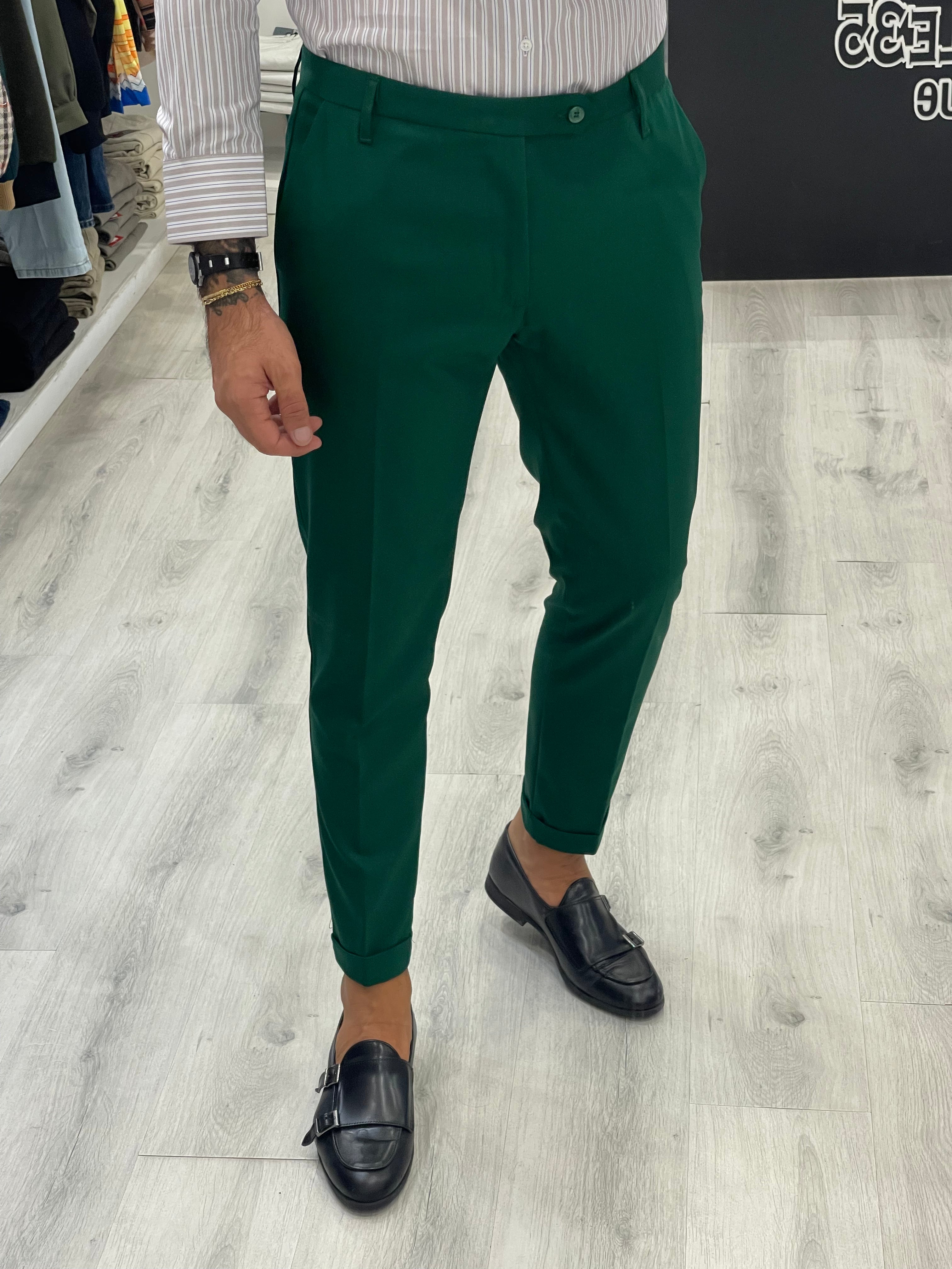 Pantalone sartoriale fascia 5 cm - verde bosco