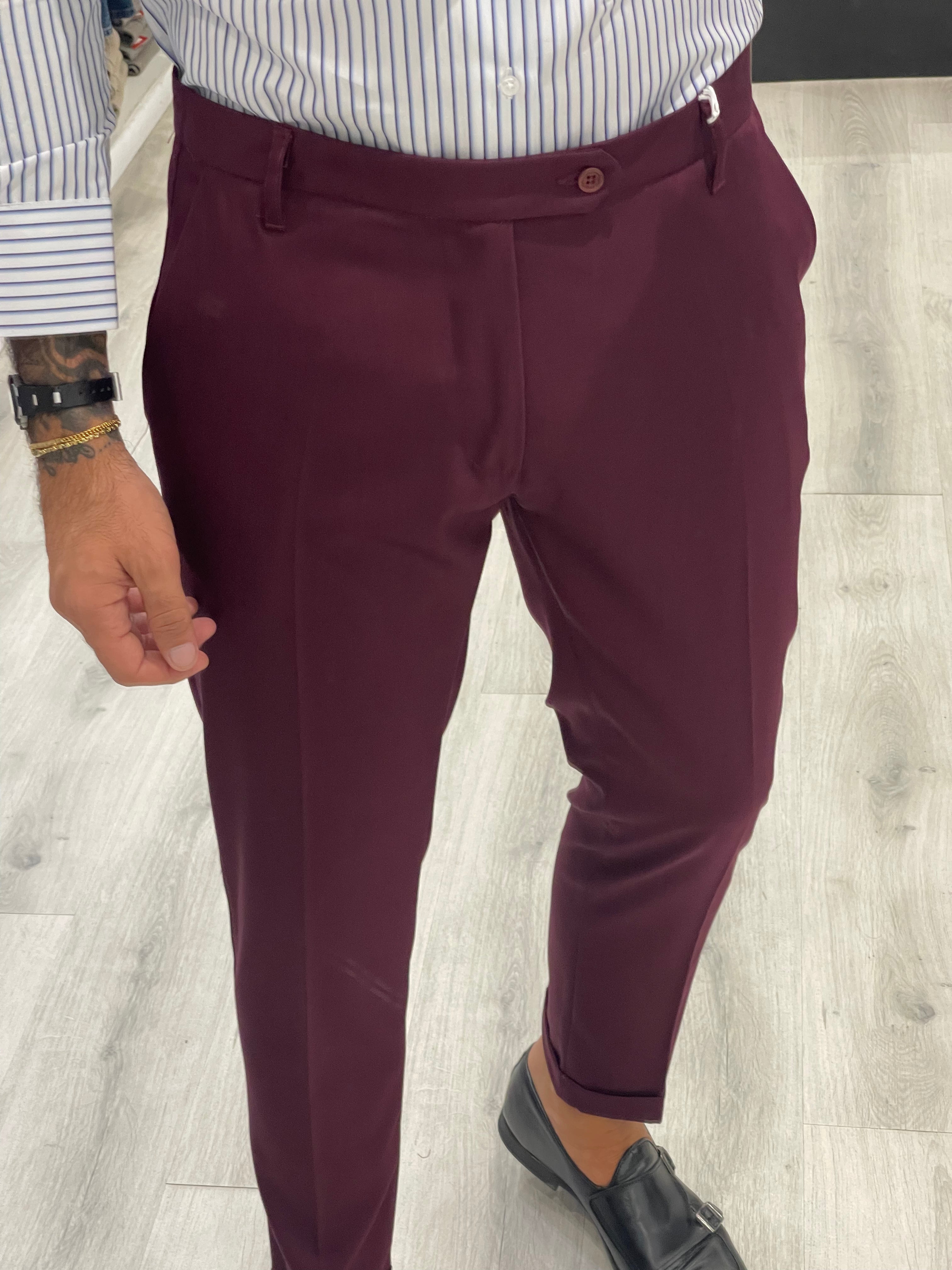 Pantalone sartoriale fascia 5 cm - BORDEAUX