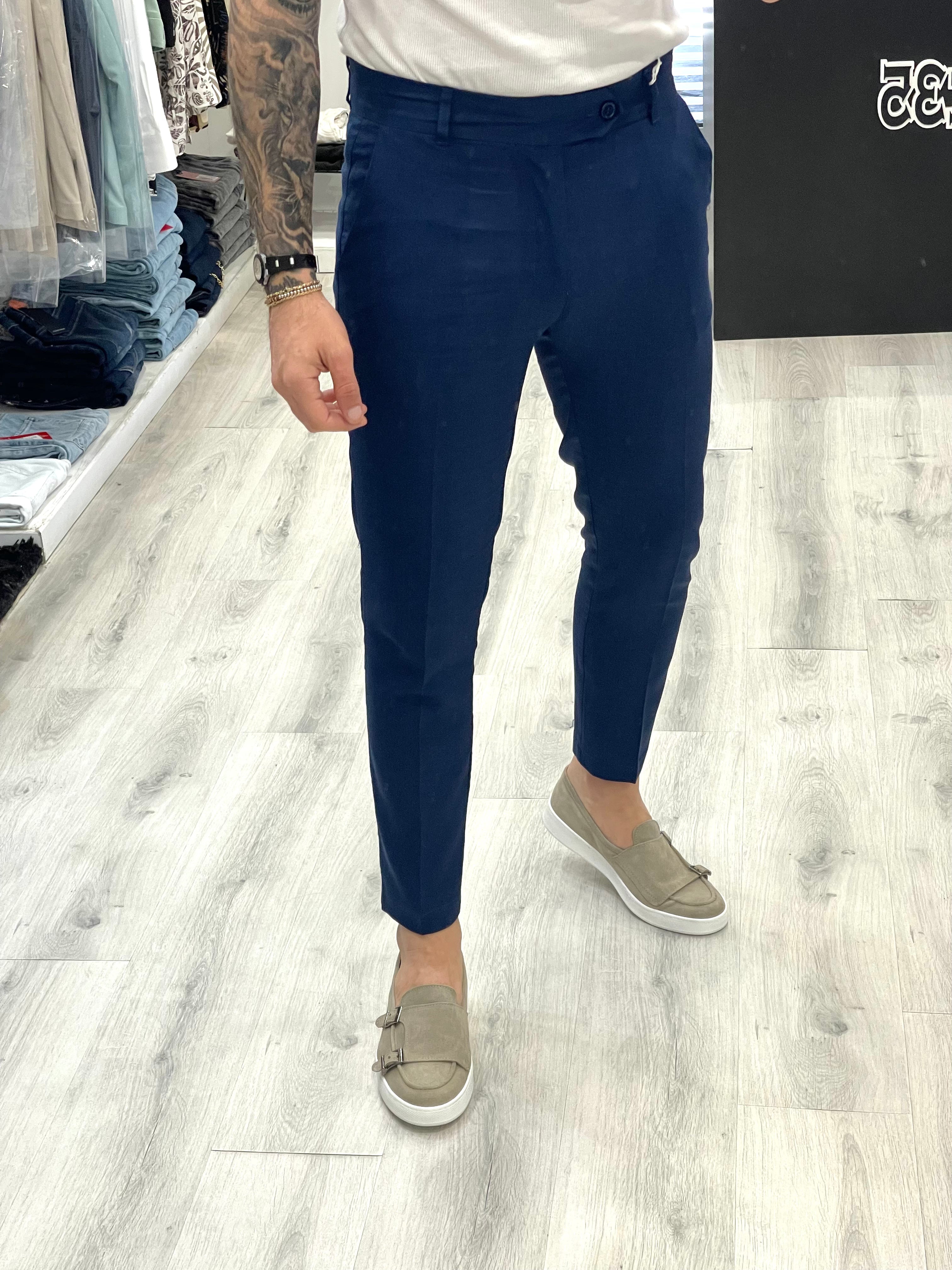 Pantalone fascia 5 cm in 100% Lino Sartoriale- Blu Notte
