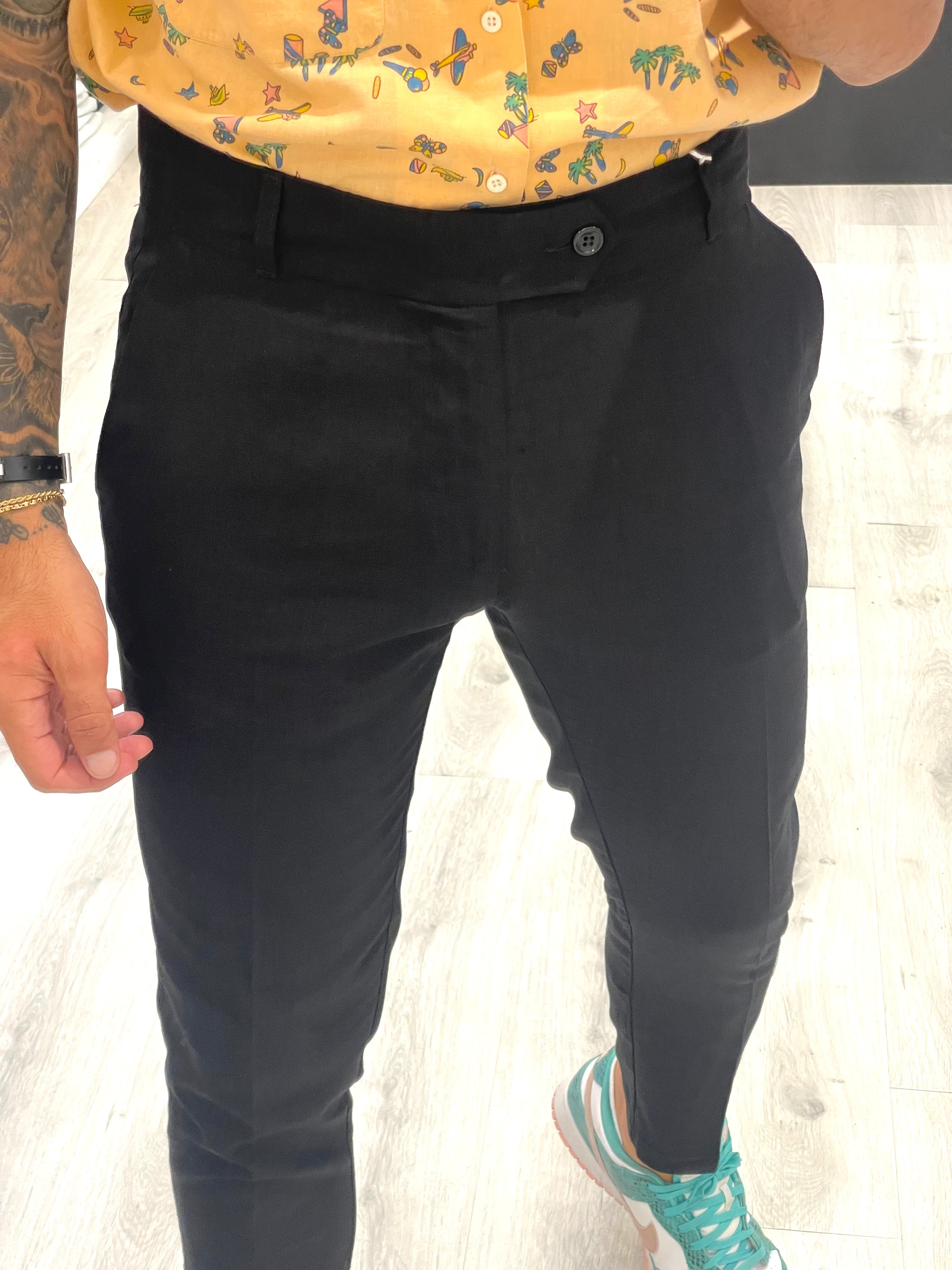 Pantalone sartoriale in 100% lino - Fascia 5 cm NERO