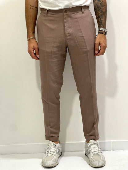 Pantalón 100% Lino con media goma elástica - Bajo estrecho