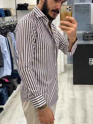 Camicia Sartoriale rigata 100% Cotone - Riga media porpora