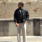 Jacket in ecopelle con collo in jeans