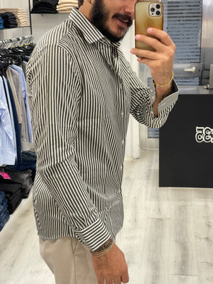Camicia Sartoriale rigata 100% Cotone - Verde Militare