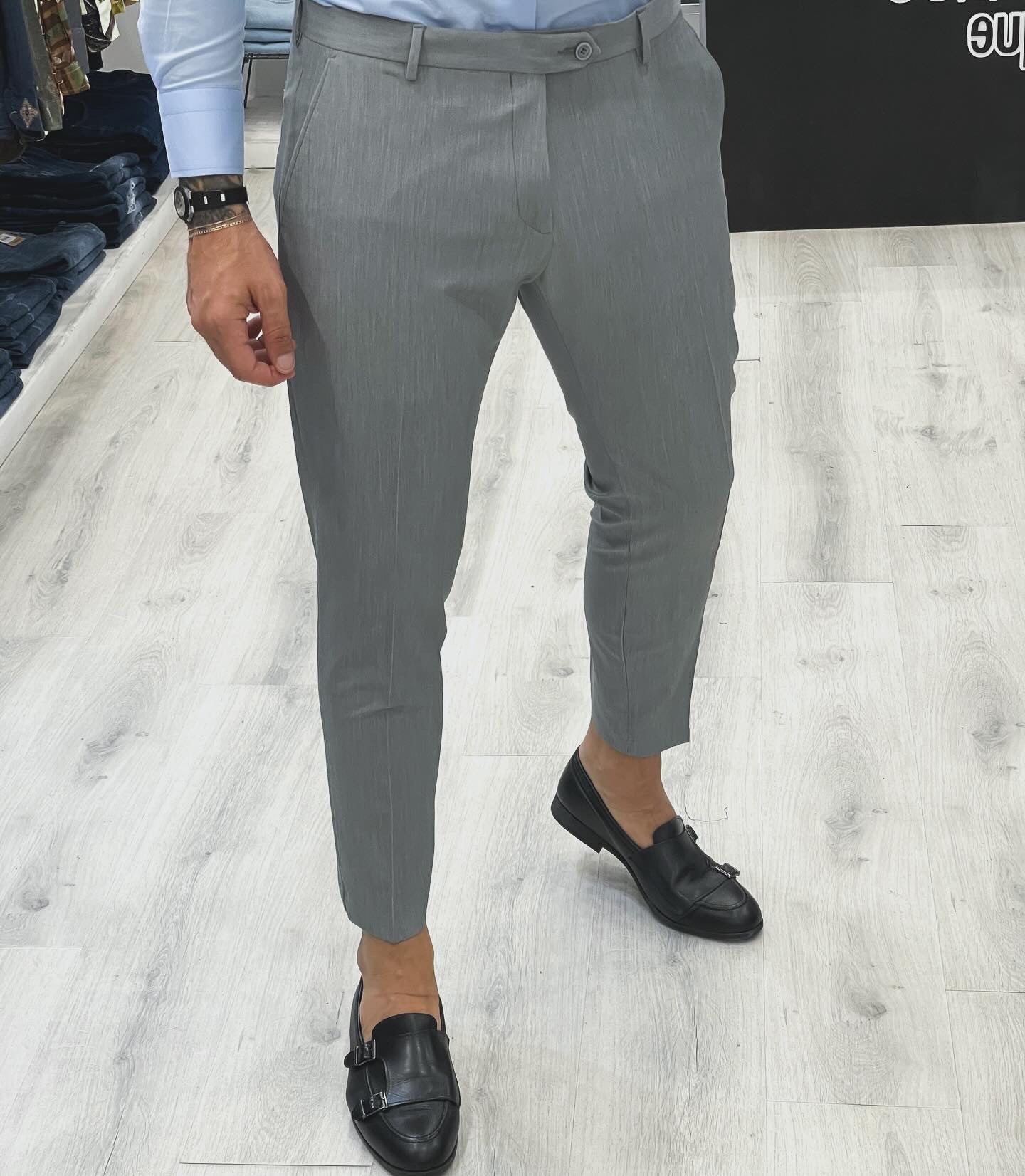 ABITO MONOPETTO SLIMFIT CON BOTTONI GIOIELLO - GRIGIO CHIARO