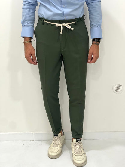 Pantalón de tela con ligamento con cordón