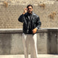 Jacket in ecopelle con collo in jeans