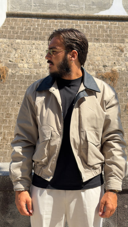 Bomberino con collo in ecopelle a contrasto -BEIGE