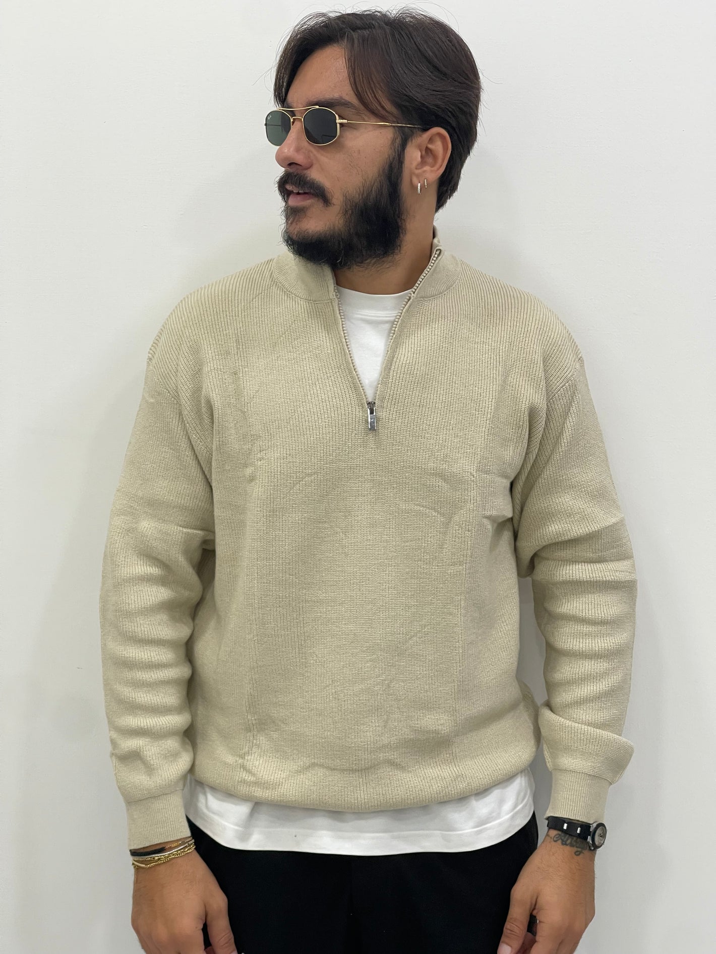 Maglione COLD in lana e mezza zip