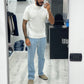 T shirt a costine mezzo collo