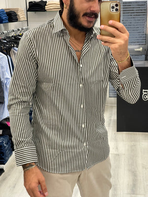 Camicia Sartoriale rigata 100% Cotone - Verde Militare