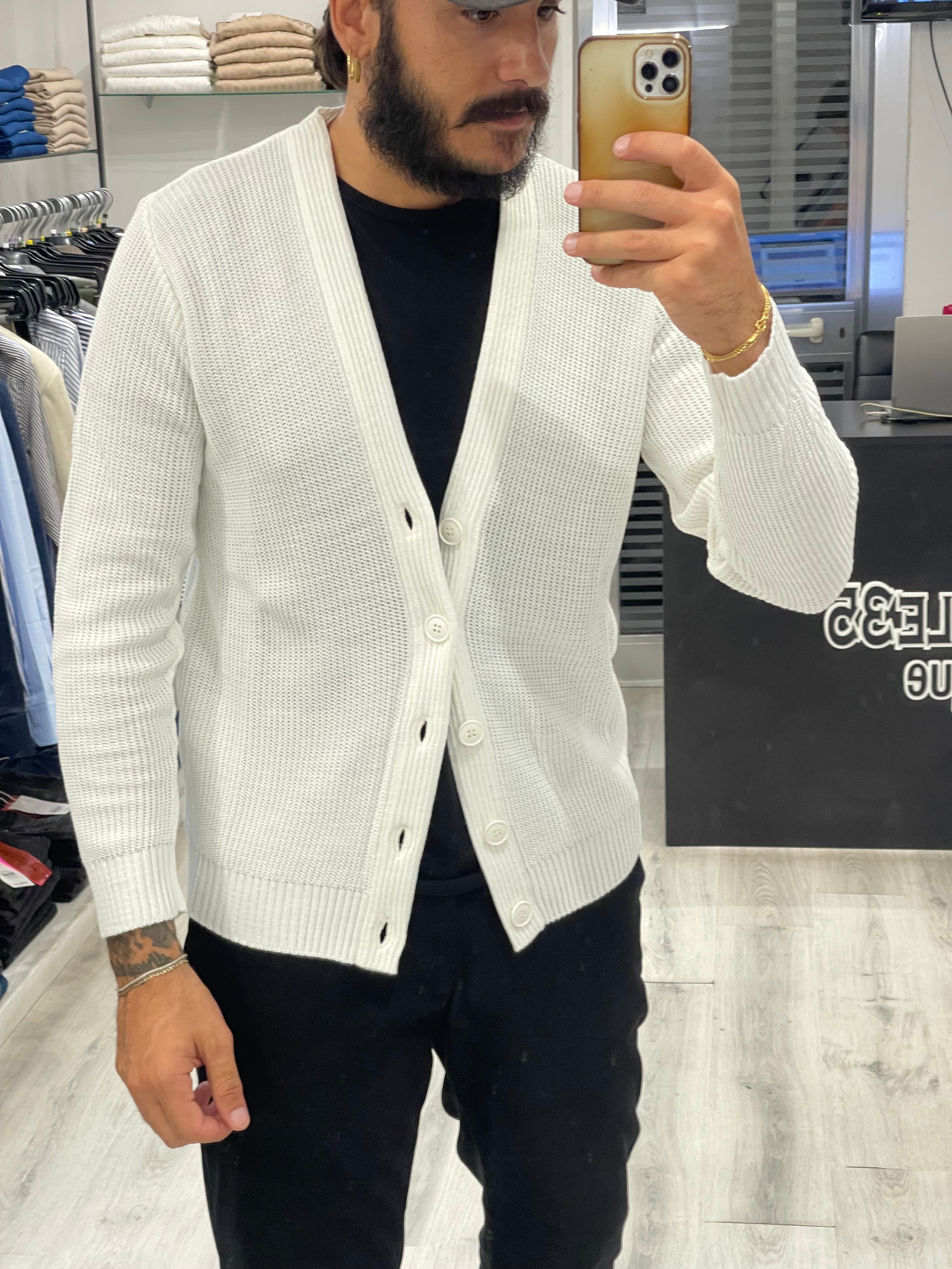 Cardigan BASIC con bottoni - Bianco