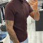 T shirt a costine mezzo collo