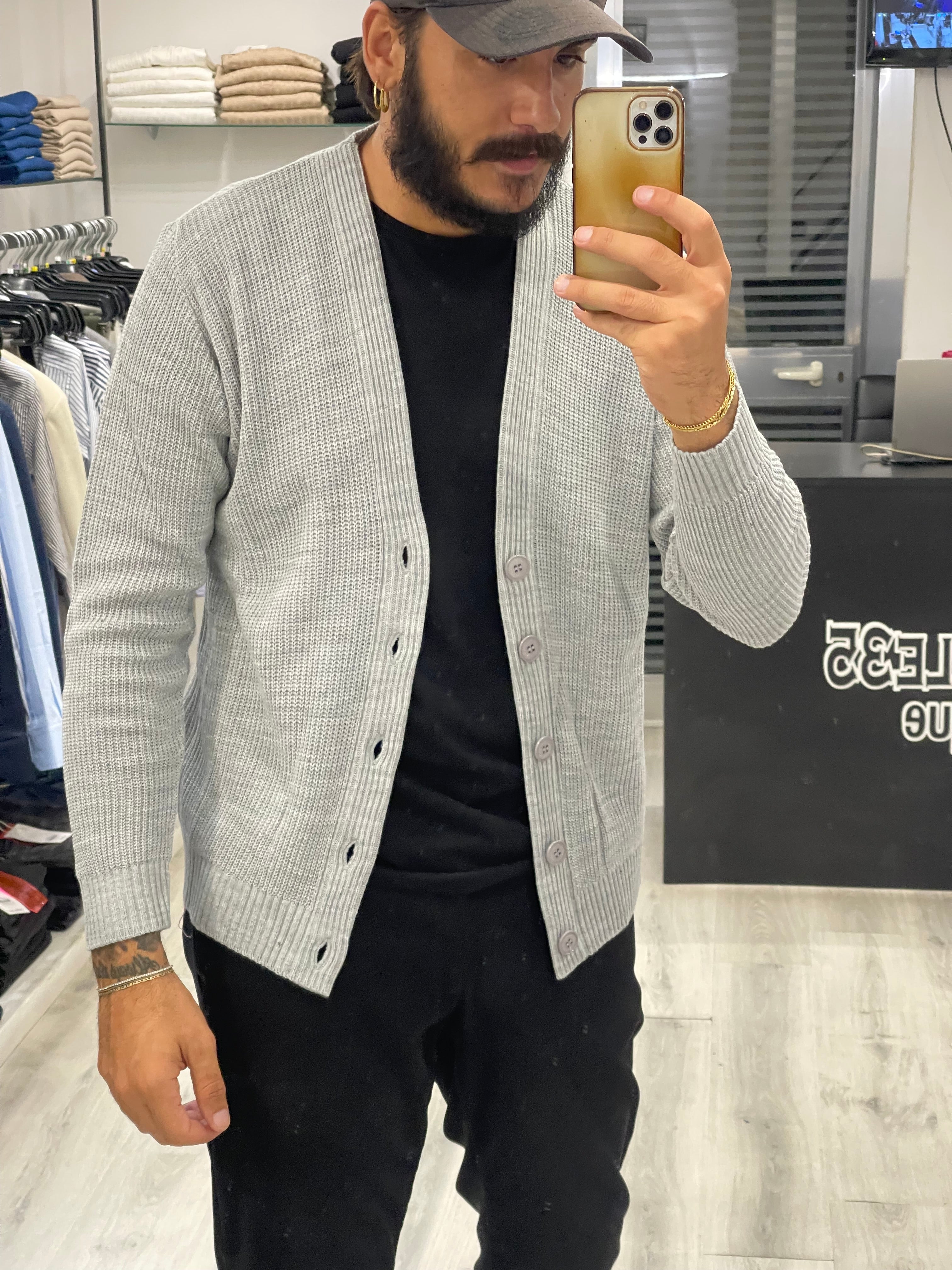 Cardigan basic con bottoni - grigio