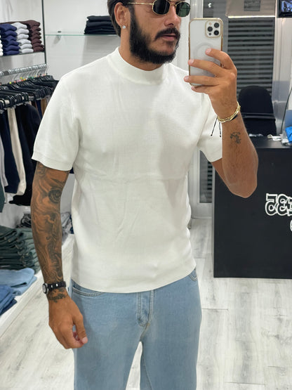 T shirt a costine mezzo collo