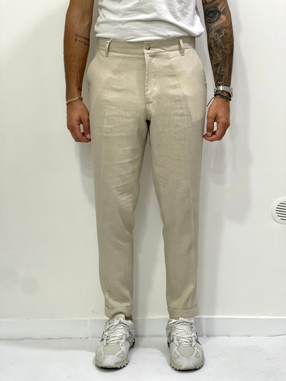 Pantalon 100 % Lin avec demi-élastique – Bas resserré