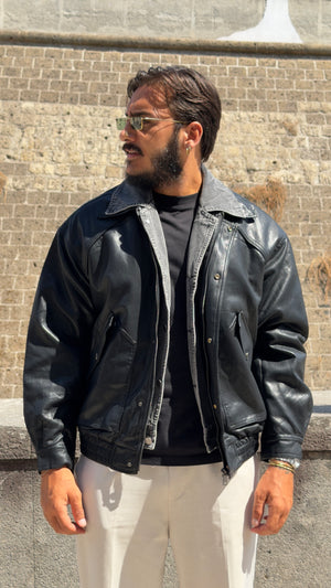 Jacket in ecopelle con collo in jeans
