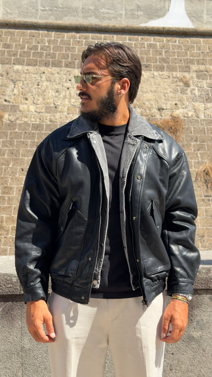 Jacket in ecopelle con collo in jeans