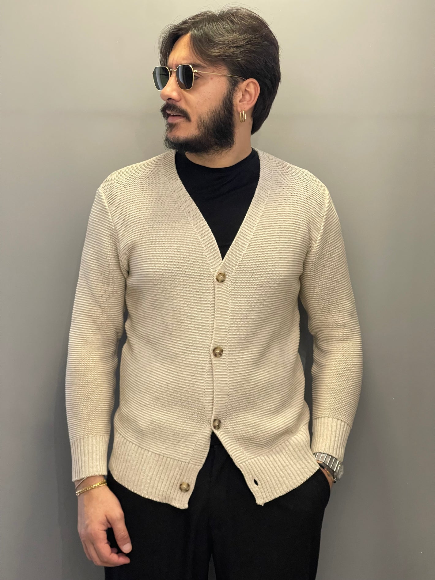 Cardigan in cotone effetto nido d’ape