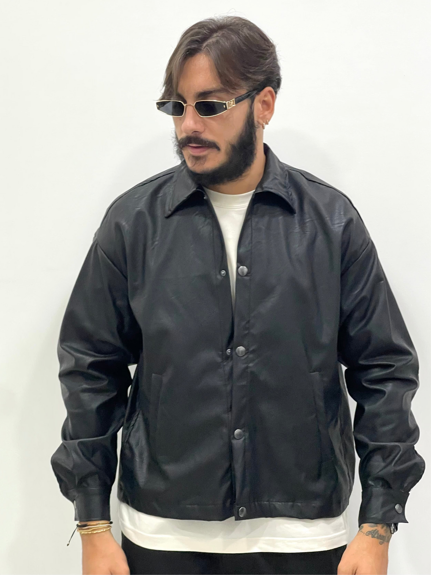 Jacket in ecopelle italiana con bottoni a ciappa