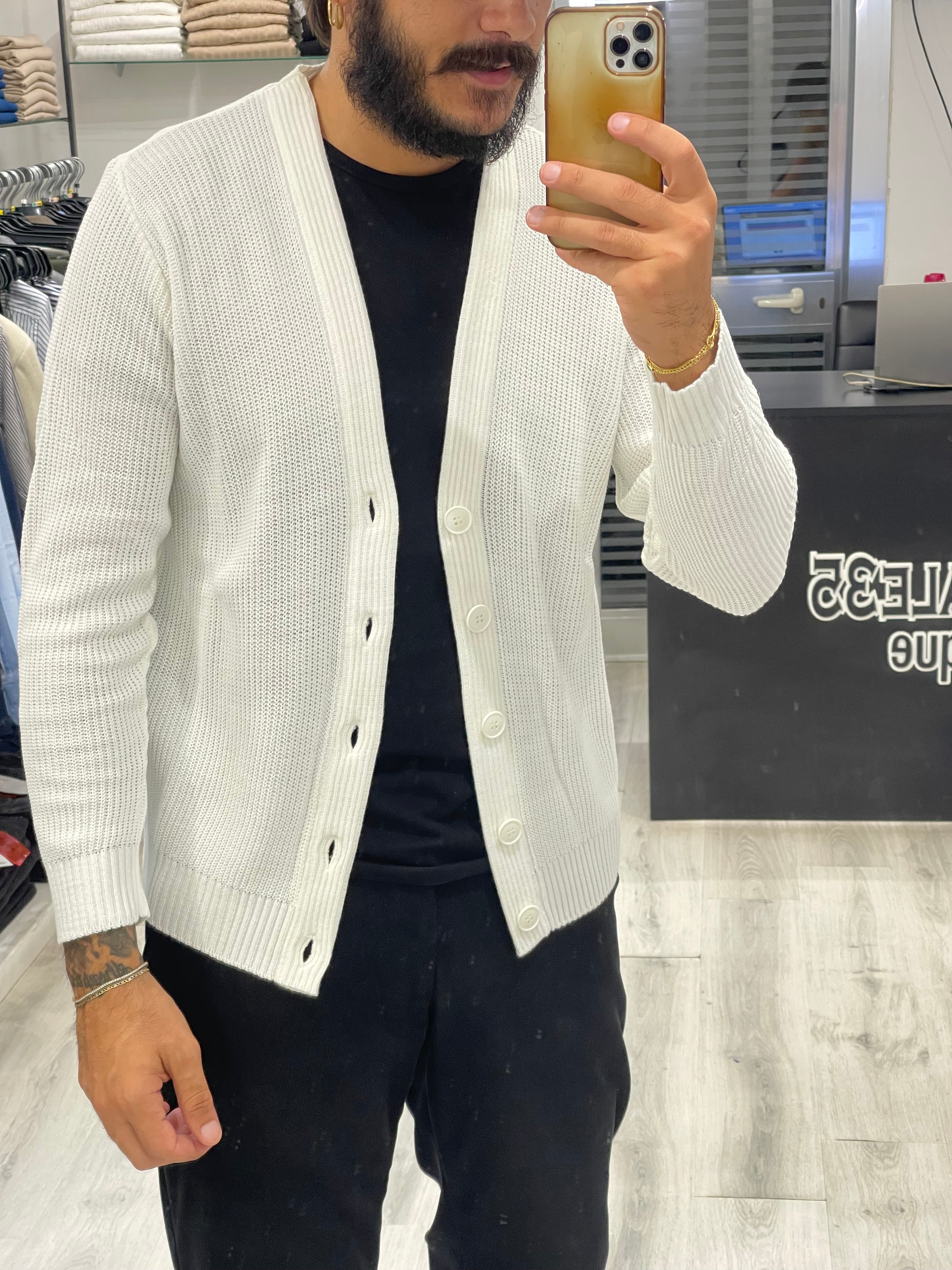 Cardigan BASIC con bottoni - Bianco