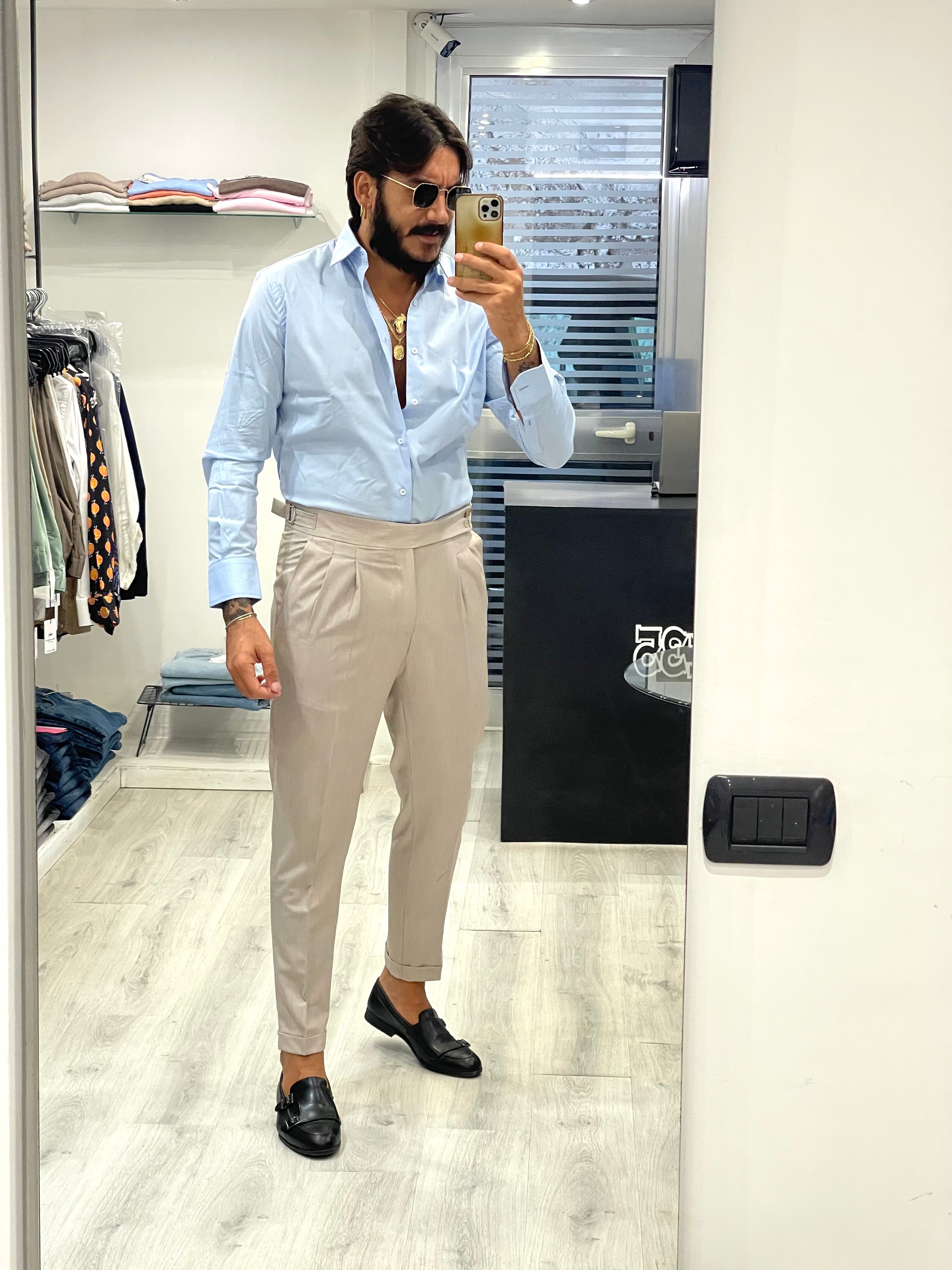 Pantalone SARTORIAL con doppia fibbia e doppio bottone - BEIGE