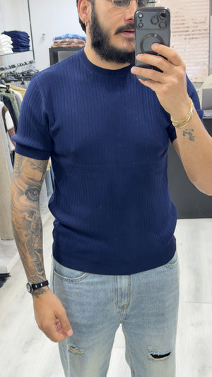 T shirt in filo riga blu