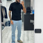 T shirt a costine mezzo collo