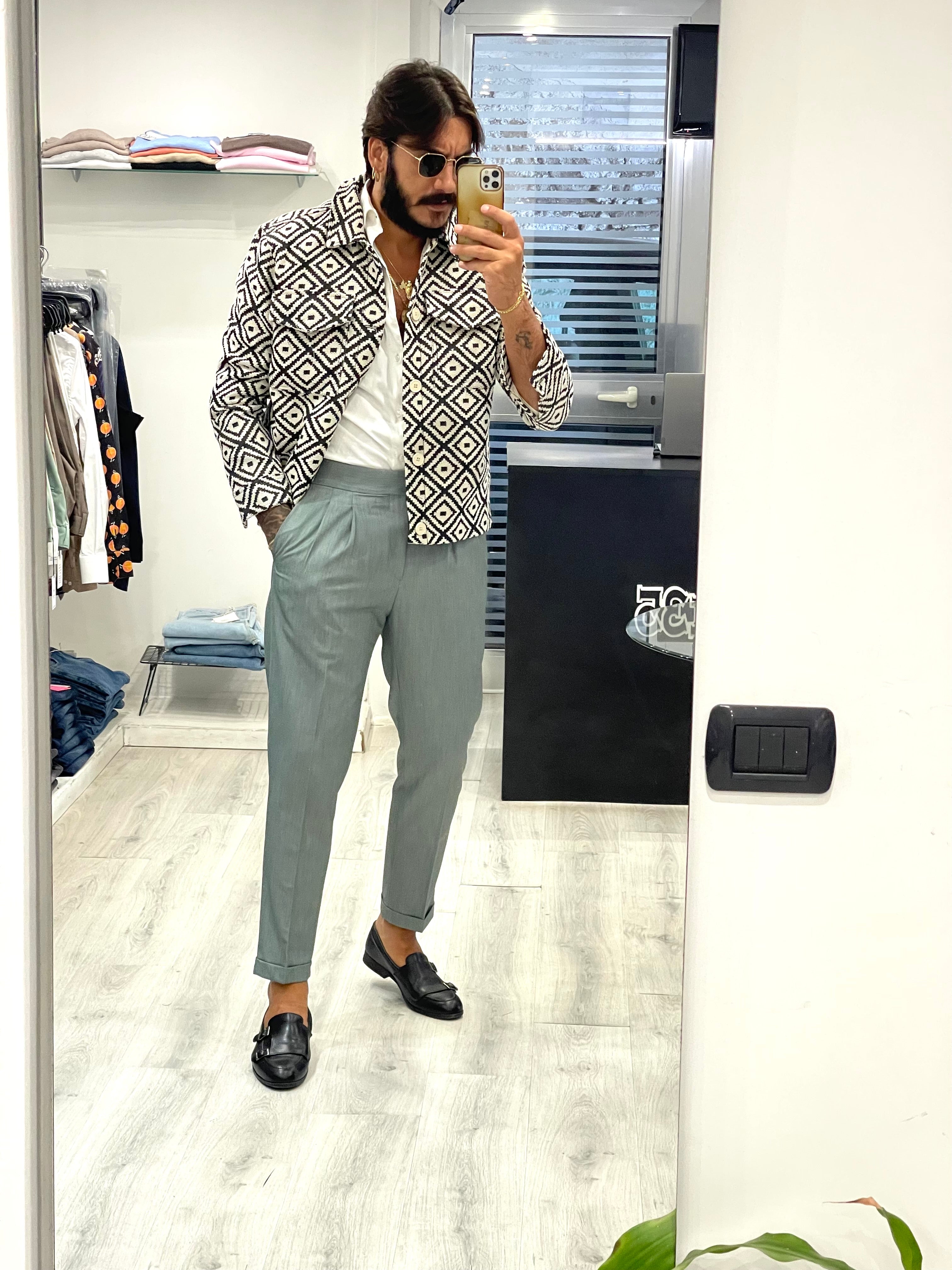 Pantalone SARTORIAL con doppia fibbia e doppio bottone - Verde chiaro