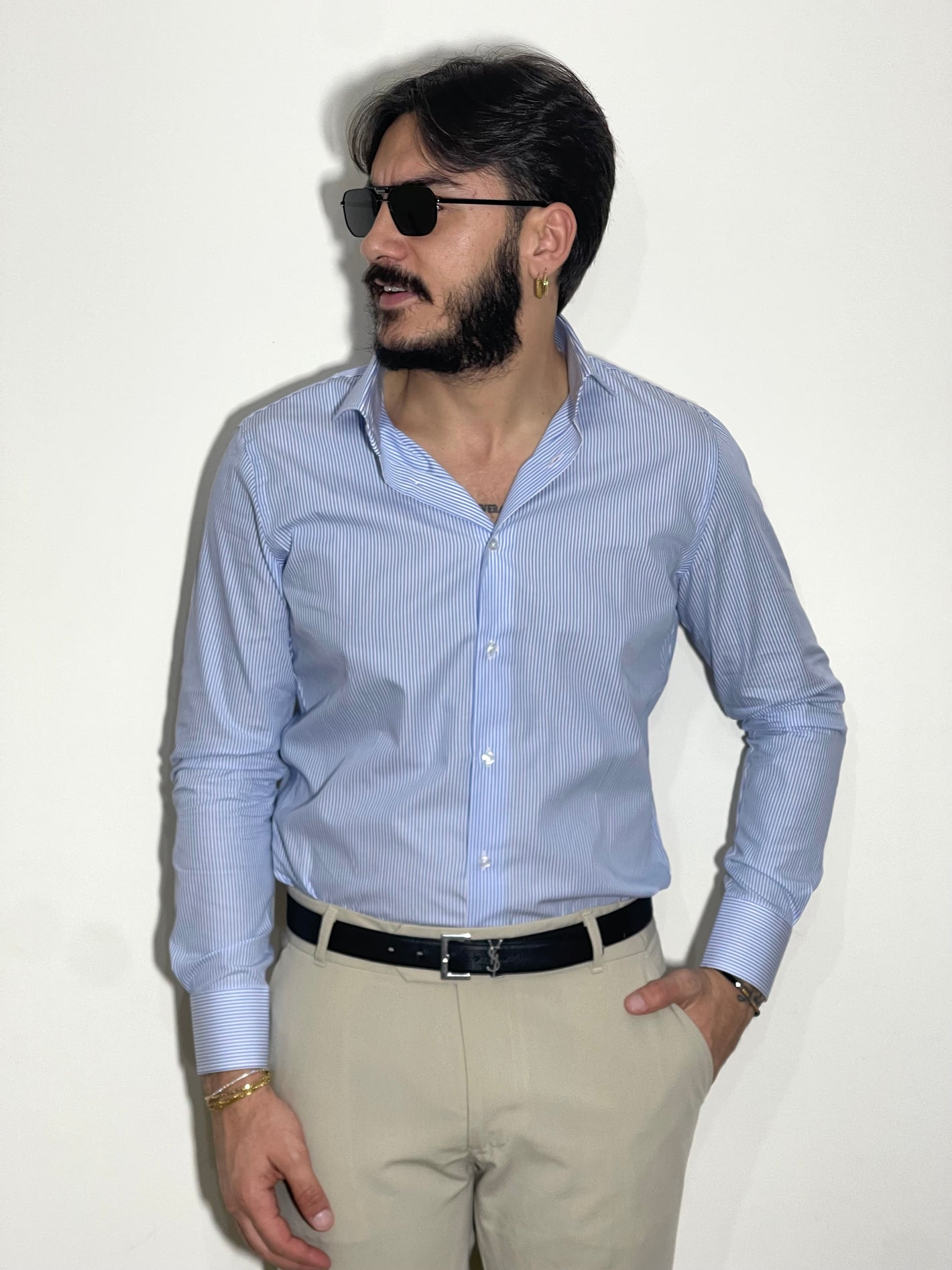 Camicia sartoriale in cotone Rigo stretto