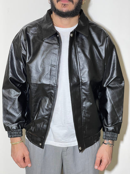 Jacket in pelle anni 80 con collo e cerniera a scomparsa