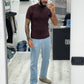 T shirt a costine mezzo collo
