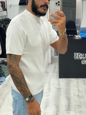 T shirt a costine mezzo collo