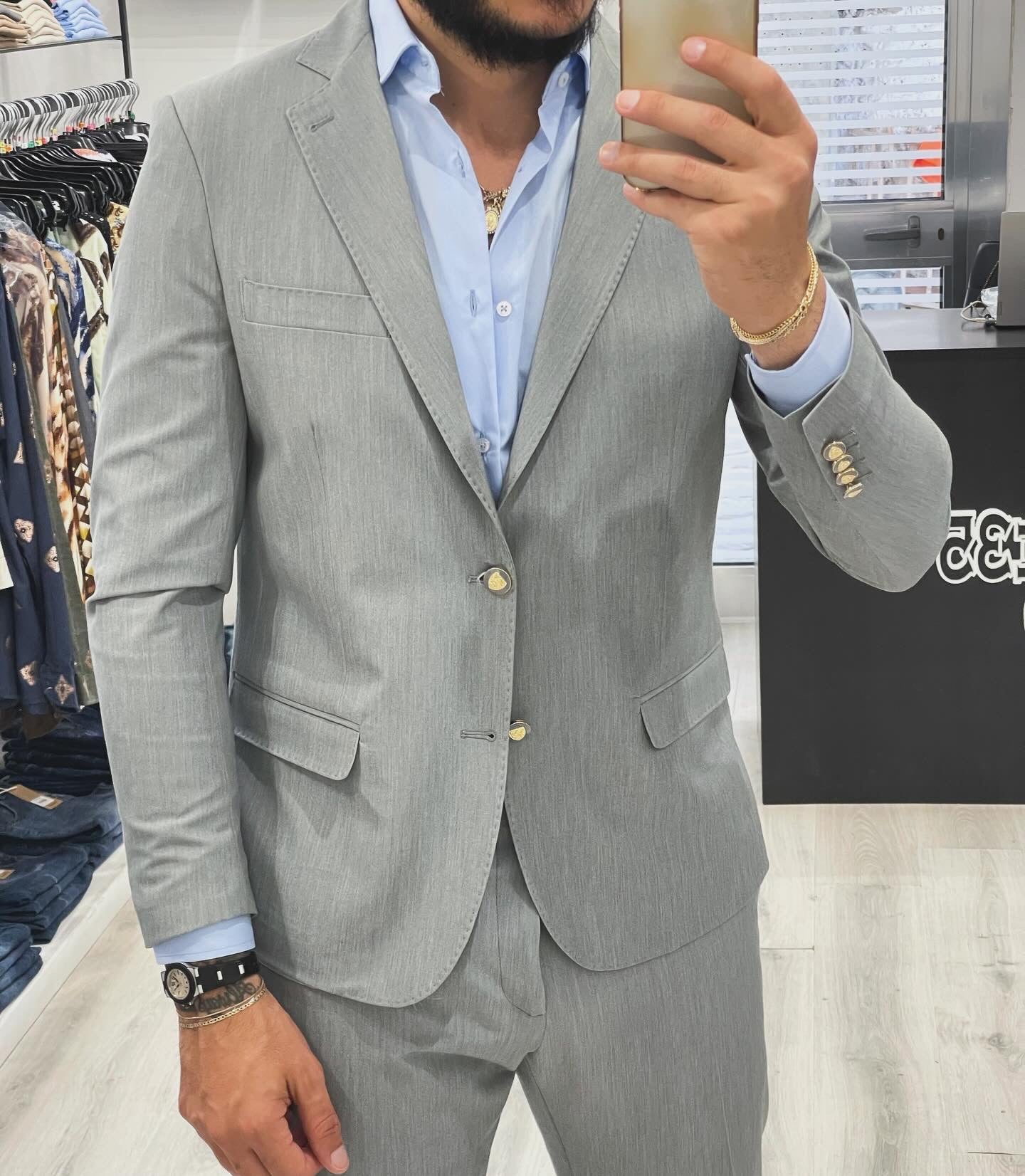 ABITO MONOPETTO SLIMFIT CON BOTTONI GIOIELLO - GRIGIO CHIARO