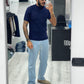 T shirt a costine mezzo collo