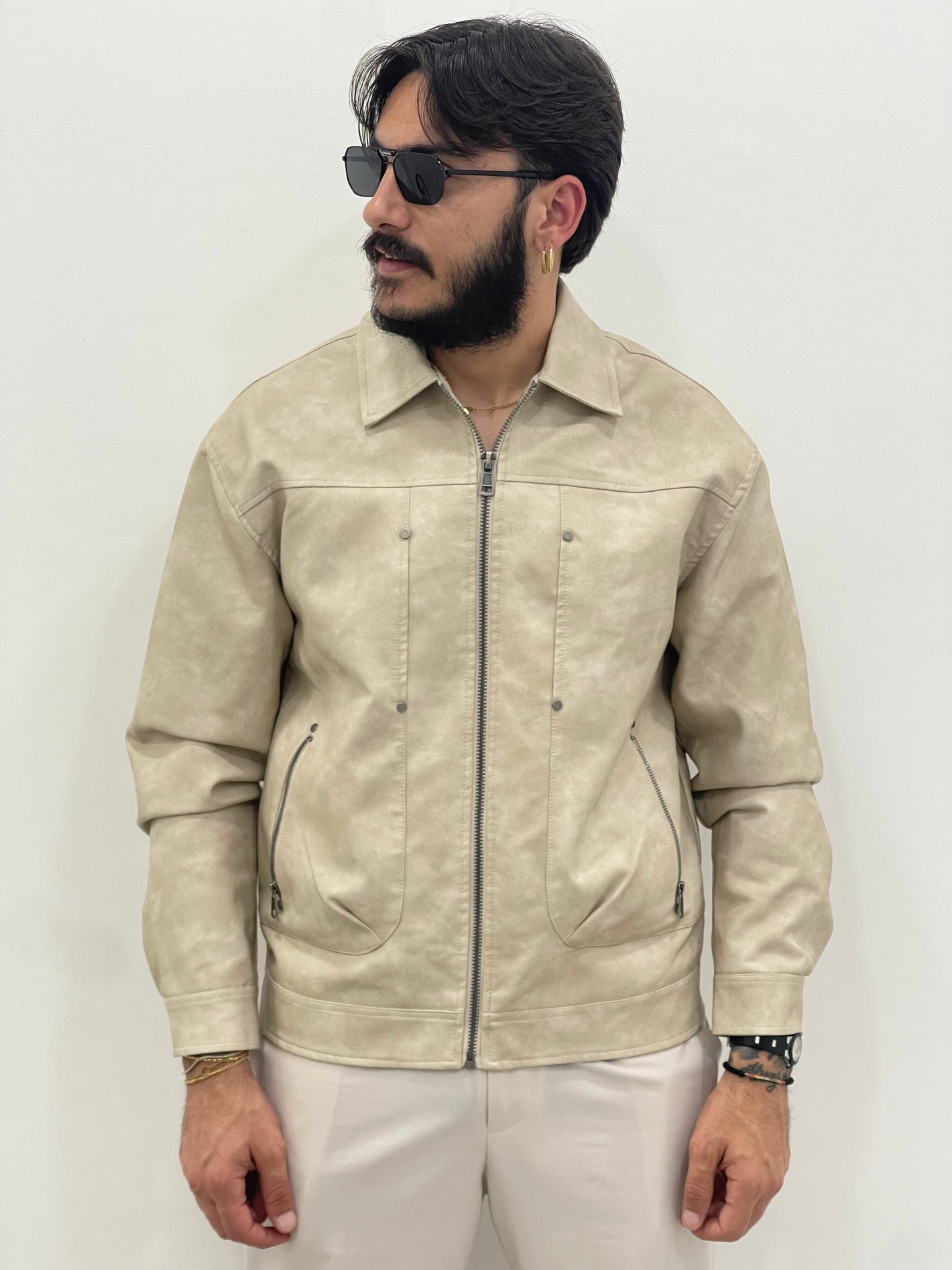 Jacket in pelle Beige