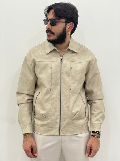 Jacket in pelle Beige