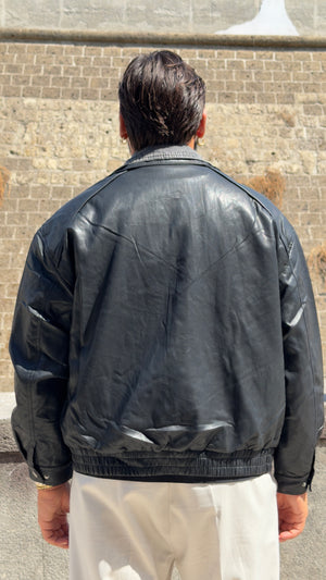 Jacket in ecopelle con collo in jeans