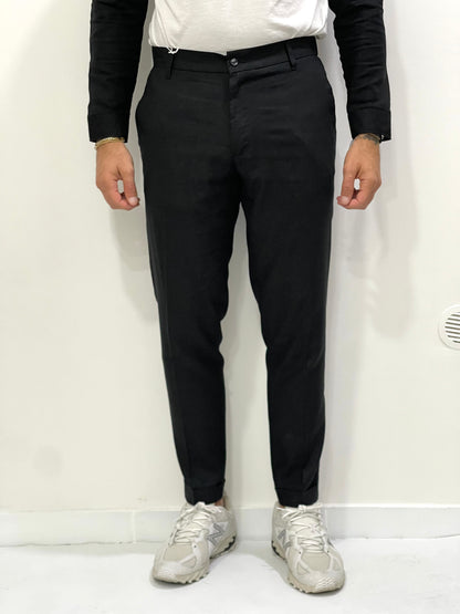 Pantalon 100 % Lin avec demi-élastique – Bas resserré