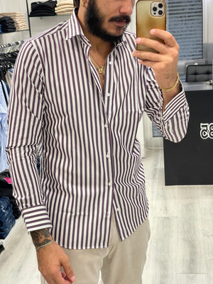 Camicia Sartoriale rigata 100% Cotone - Riga media porpora
