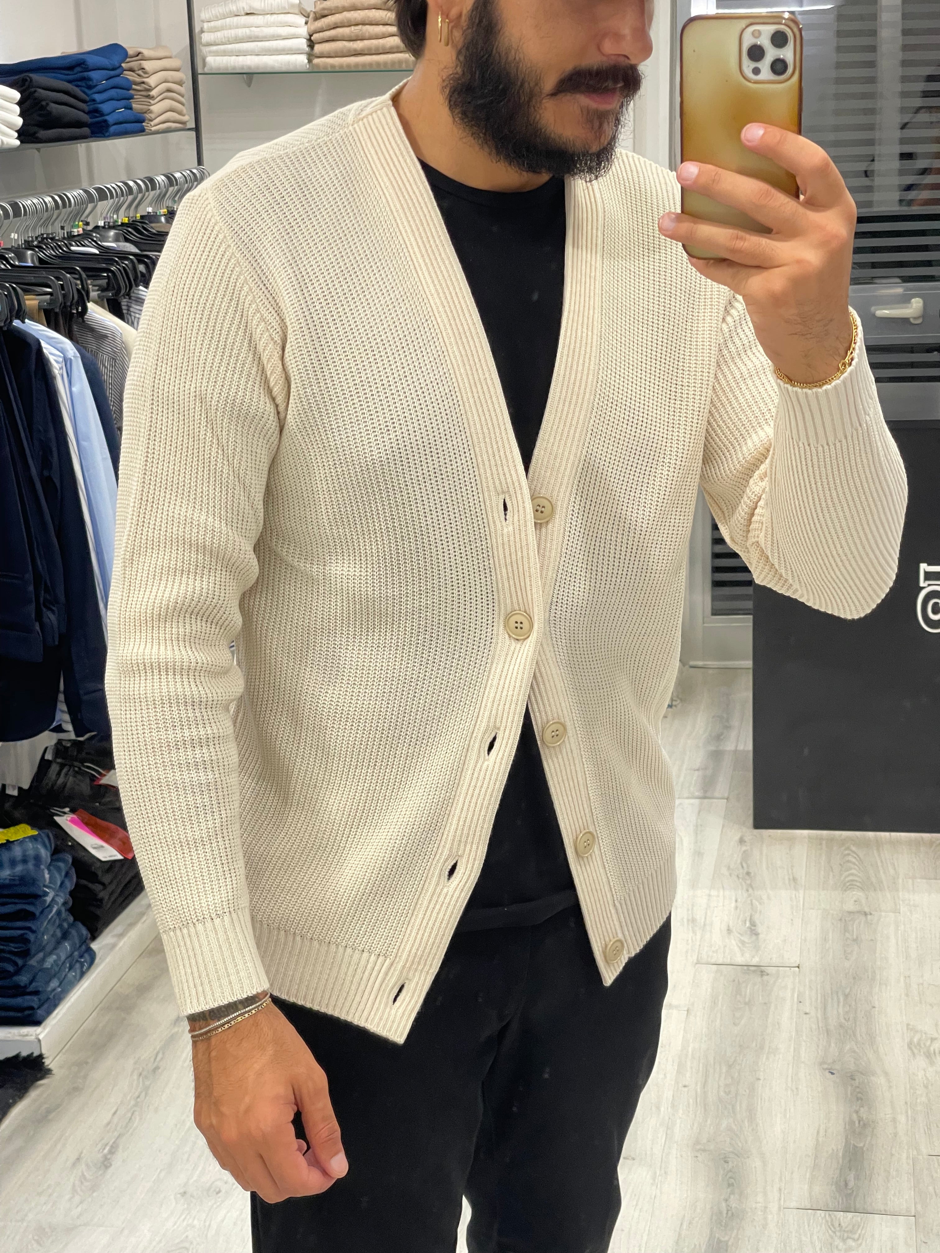 Cardigan basic con bottoni - beige