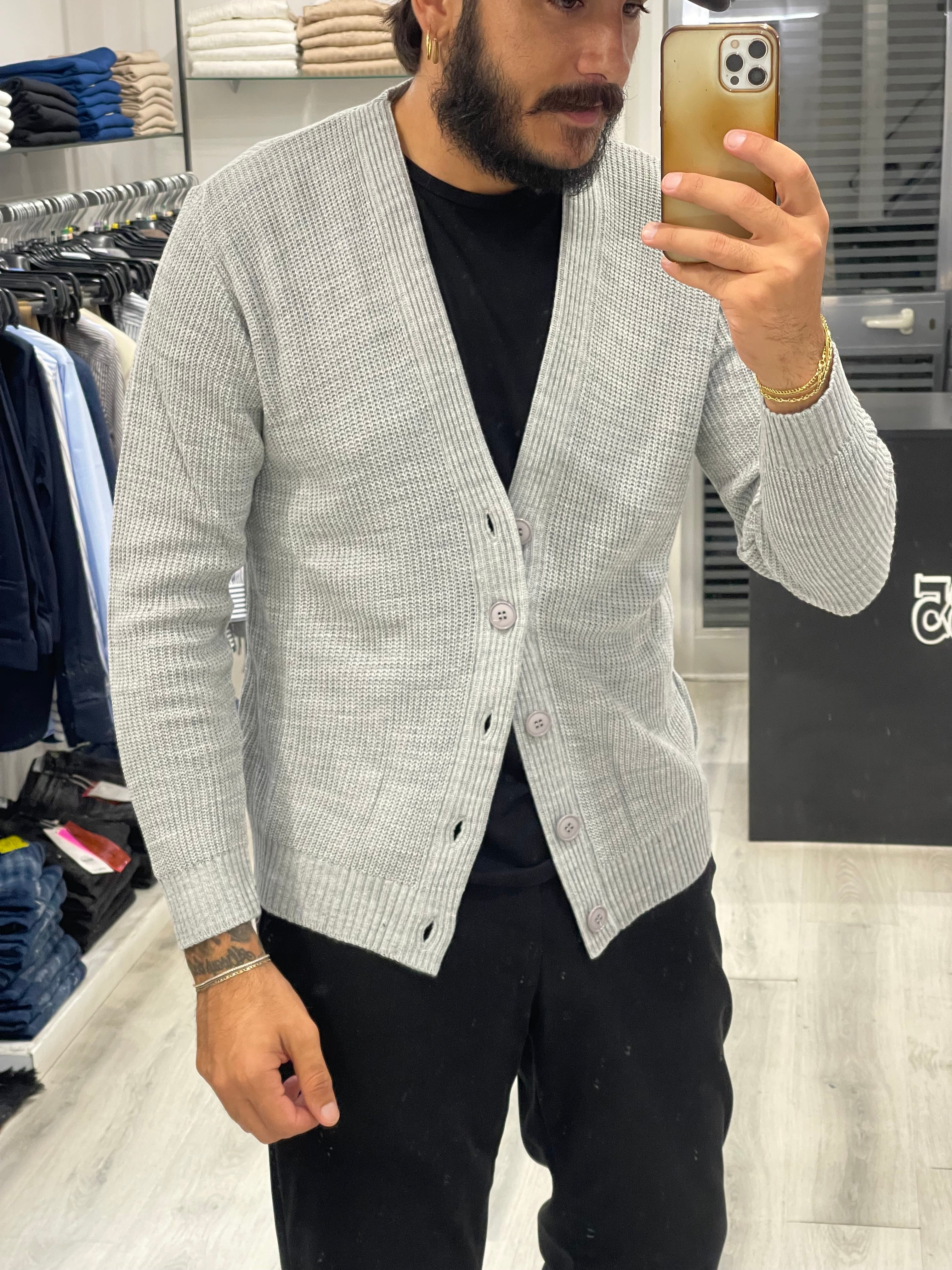 Cardigan basic con bottoni - grigio