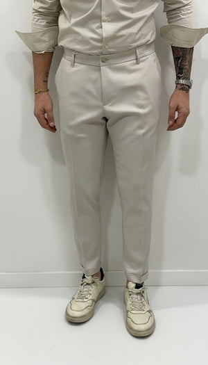 Pantalone sartoriale con mezzo elastico e risvolto fisso - qualità premium