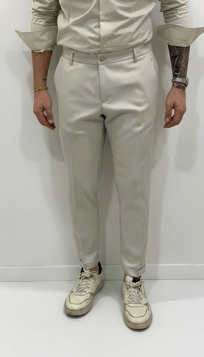 Pantalone sartoriale PREMIUM con mezzo elastico e risvolto fisso - qualità premium